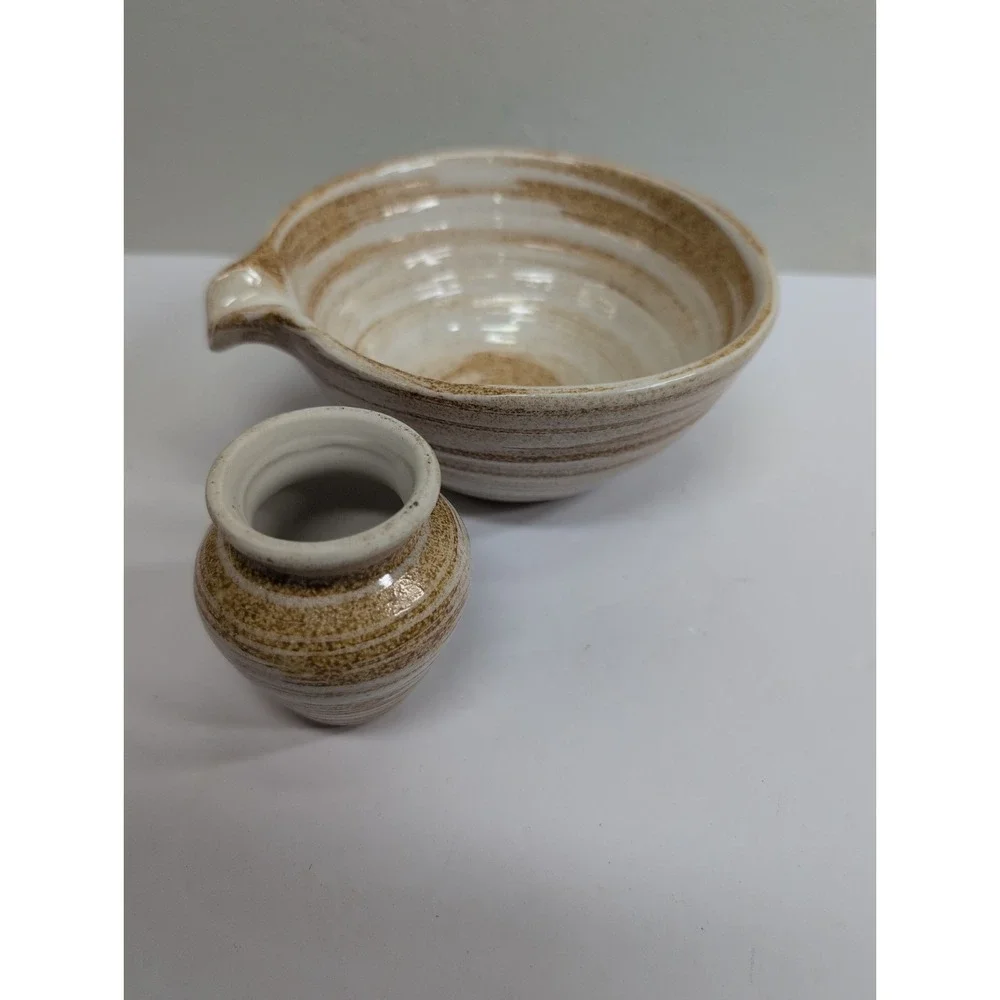 2Pcs Matcha Ceramic Pottery Bowl Tea‎ Bowl with Pouring Spout Whisk Tea Bowl